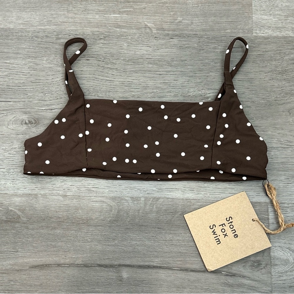 Nwt stone fox swim brown polka dot‎ bikini top women’s xs